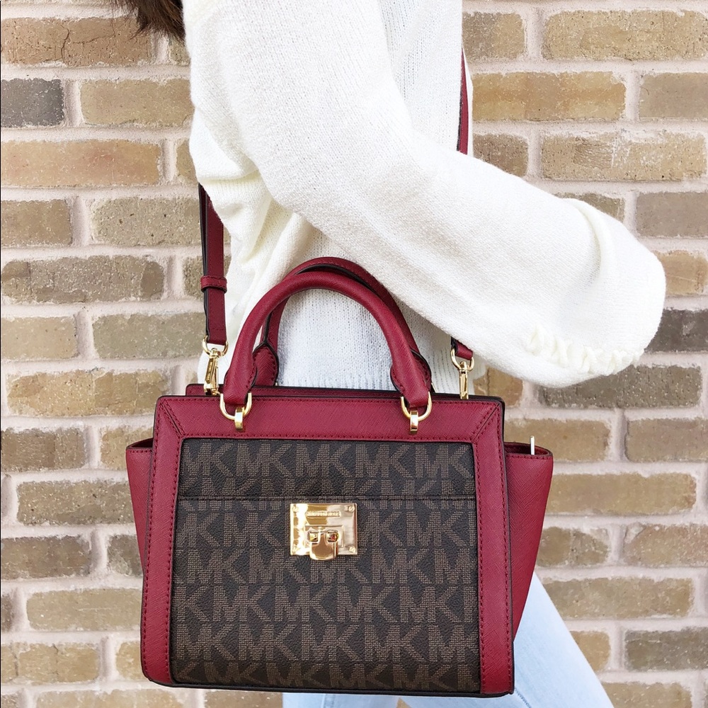 Michael Kors Tina Small Top Zip Satchel MK Cherry - Picture 3 of 6